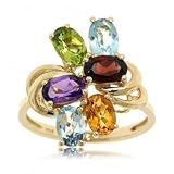 Gold Flower Ring Amethyst Topaz Garnet Citrine Diamonds