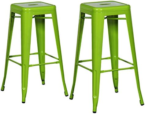 Asense 30 Inch High Green Backless Metal Barstools Indoor-outdoor with Square Seat Tolix-style Chair Counter Stool(set of 2pc)