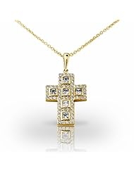 14KT Yellow Gold Sophisticated Bezel Square Diamond Cross Pendant. 1 1/6 CTW