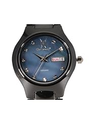 Womens Black Ceramic Watch Small Mother of Pearl Dial Day Date Konigswerk CQ42L