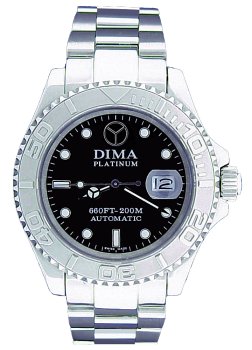 DIMA - Mens Platinum Series Pitch Black Dial 25 Jewel Automatic Watch