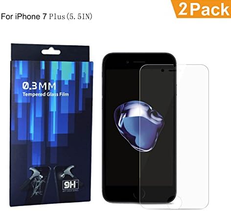 LETOOR Apple iPhone 7 Screen Protector Tempered Glass Film 9H Hardness HD Premium Anti-Burst Anti-Fingerprint Anti-Bubble Film (iPhone 7 Plus (2Pack))