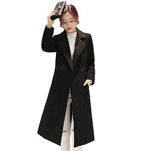 Teranos レディース ロングコート 襟付き ボタン ひざ丈 長袖 ポケット 無地 秋 冬 カジュアル シンプル