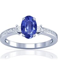 Platinum Oval Cut Blue Sapphire Ring With Sidestones