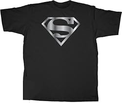 Superman Silver Foil Logo Black T-shirt Tee