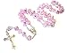 Silver Plated Necklace Rosary Crystal Pink Glass Beads & Jesus Pewter Crucifix and Jerusalem Cross