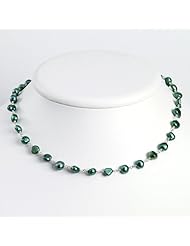 Sterling Silver 16in Green Freshwater Cultured Pearl Necklace. Metal Wt- 3.98g