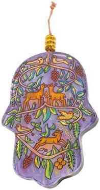 Large Hand Painted Glass Hamsa By Yair Emanuel Vthg2