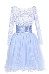Plus Size Junior A-line Cocktail Short Bateau Neck Tulle Backless Applique Mini-SILHOUETTELong Sleeves Homecoming Dress/Prom Dress/Party Dress/Mini Dress 