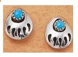 Handcrafted Turquoise Bear Claw Paw Earrings Sterling Silver