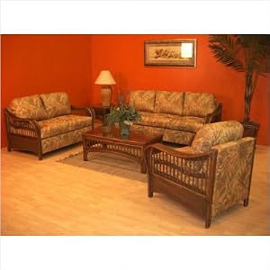 St. Lucia Upholstered Rattan Deep Seating Group in Natural Finish Fabric: Palm Grove