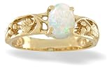 14K Yellow Gold Genuine Oval Opal Grapevine Ring