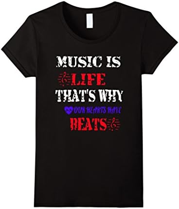 Women's Music Is Life That's Why Our Hearts Have Beats t shirt Small Black