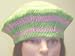Ht78xpl, Hand Crocheted Pink with Lime Green Stripe Gimp Floppy Hat for Men Women and Teens