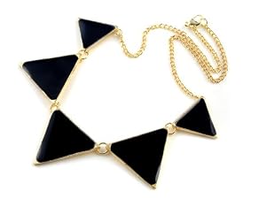 Black Enamel Triangle Spike Geometric Choker Bib Necklace