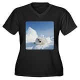 Artsmith, Inc. Women's Plus VNck Drk T-Shirt Harp Seal