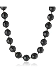 14-14.5Mm Faceted Black Agate Accented with Sterling Silver Beads and Clasp Necklace, 18"