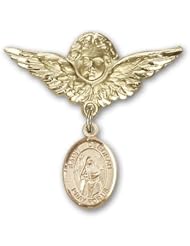 14K Gold Baby Badge with St. Deborah Charm and Angel with Wings Badge Pin