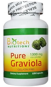 Biotech Nutritions 100% Pure Graviola 1300mg Per Servings 120 Capsules Per Bottle