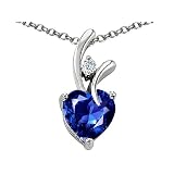 Buy 1.95 cttw 925 Sterling Silver 14K White Gold Plated Created Heart Shaped Sapphire Pendant