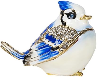 Blue Jay Bird Handpainted Glazed Metal Tiny Treasure Figurine with Necklace