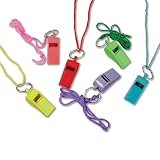 Rhode Island Novelty 12 Neon Plastic Whistle Necklaces on Nylon Braided Cord