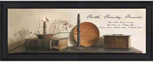 The Craft Room BJ812-603 Faith, Family and Friends, Attractive Inspirational Themed Framed Script Canvas Like Print by Artist Billy Jacobs, 36x12 Inches