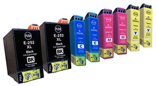 8 Pack Epson 252 XL High Yield Compatible Ink Cartridges (T252XL120 T252XL220 T252XL320 T252XL420) for WorkForce WF-3620 WF-3640 WF-7110 WF-7610 WF-7620 by Dram Tree Inks (TM)