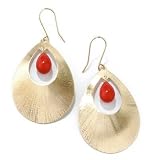 14K Gold Spectacular Coral Accent Satin Oval Drop Earrings by Regions of Italy