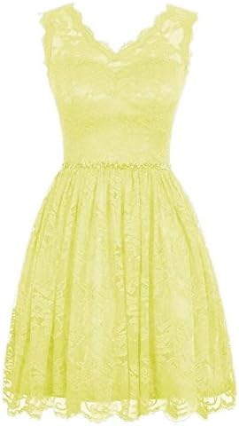 EndofApril Elegant V-Neck Knee Length Lace Bridesmaid Evening Dress Formal US-14 Yellow