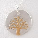 Round Tree of Life Pendant in Sterling Silver and 24kt Gold Vermeil on 16 chain, #8738
