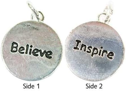 Collection of 12 Antiqued Silver "Believe/inspire" Metal Charms for Making Jewelry, Favors, and Crafting
