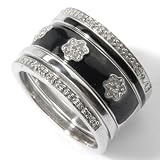 Stackable Black Enamel & Diamond Accent Rings - Set of Five