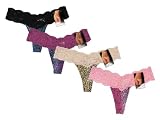 Womens 4-Pack Animal Print Lace Band Thong (Junior Size)
