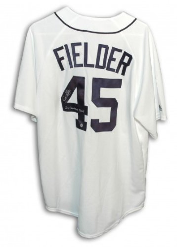 Cecil Fielder Autographed/Hand Signed Detroit Tigers White Majestic Baseball Jersey with 2X Home Run