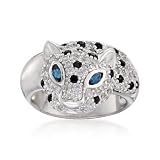 White Topaz, Black Sapphire Panther Ring, Blue Topaz In Silver