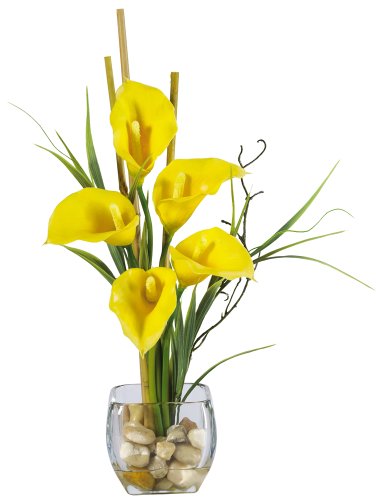 Nearly Natural 1118-YL Calla Lilly Liquid Illusion Silk Flower Arrangement, Yellow