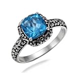 7MM Cushion Cut Natural Swiss Blue Topaz Ring In Sterling Silver 1.50 CT (Available In Sizes 5-9)