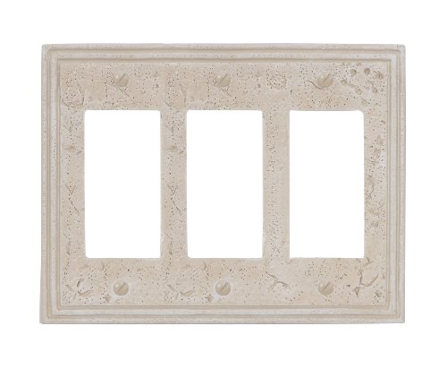 Amertac 8349RRRA 3 Rocker GFCI Faux Stone Almond Wallplate, Crème