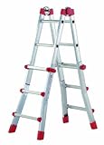 Hailo 7516-151 Alu-Multifunktions-Teleskopleiter MTL, 4x3 Sprossen - Verwendbar als Anlege- und Schiebeleiter, beidseitige Steh- und Treppenleiter