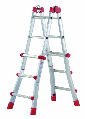 Hailo 7516-151 Alu-Multifunktions-Teleskopleiter MTL, 4x3 Sprossen - Verwendbar als Anlege- und Schiebeleiter, beidseitige Steh- und Treppenleiter