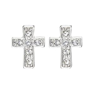 Magic Collection 18k Yellow/White Gold Plated Cubic Zirconia Cross Design Stud Earrings (18k White Gold Plated)
