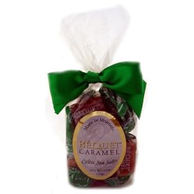 Celtic Sea Salt All Natural Caramels - 4oz gift bag with green satin bow by Bequet Confections