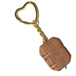 Marble Keychain 04 Redwood Carved Rectangle Gold Steel Heart Natural Stone Red Key Ring