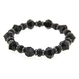 Jet and Silver Tone Faceted Bead Stretch Bracelet