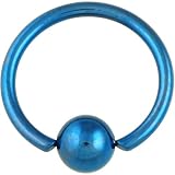 Single PVD Stainless Steel Captive Bead Ring: 14g 3/8 Blue