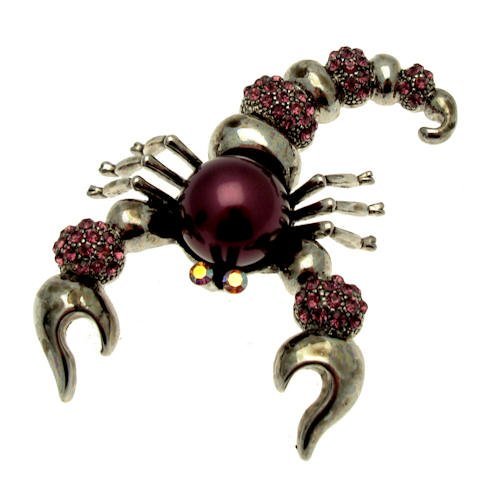 Acosta Jewellery - Amethyst Swarovski Crystal & Pearl - Scorpion Brooch Costume