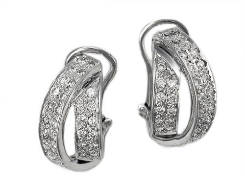 14K White Gold Earrings with Omega Clip and Enhanced with Diamond Accents