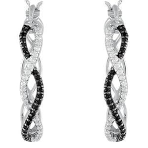 IceCarats Designer Jewelry Sterling Silver Black Spinel And Diamond Hoop Earrings. Pair/1/5 Ct Tw