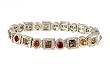 Bracelet - B221 - Swarovski (tm) Crystal Stones - Square and Round Shape - Stretch ~ Smoky Topaz, Siam & Topaz (Brown/Gold and Red)
